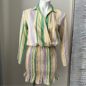 Zara Stripe Shirred Ruffle Hem Fitted Dress Size XS